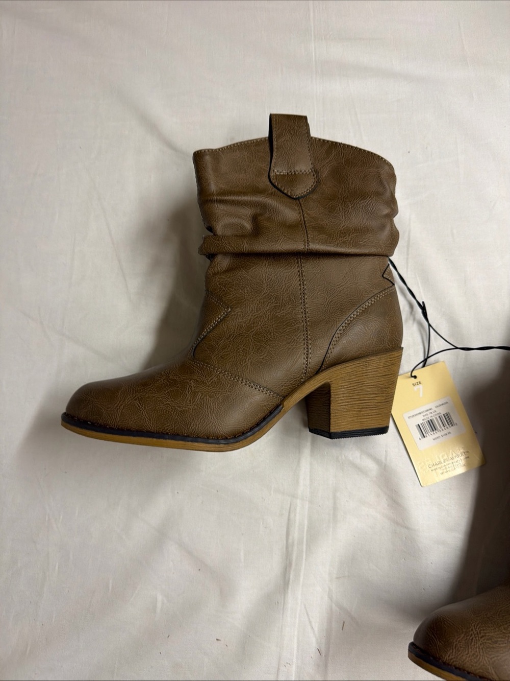 Charles Albert Taupe Slouch Block Heel Ankle Boots